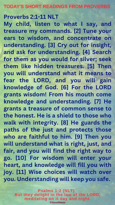 #DailyScriptureDelightsFromProverbs
Proverbs 4:7-9 TLB
Getting wisdom is the most important thing yo...
