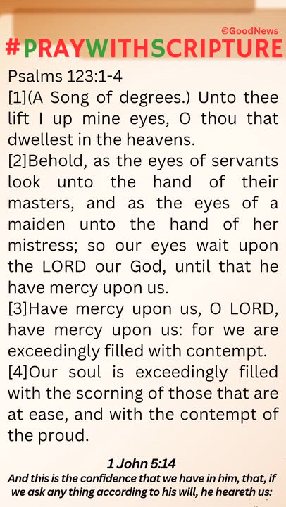 #PrayWithScriptureTodaysBibleReading
Psalms 123:1-4
[1](A Song of degrees.) Unto thee lift I up mine...