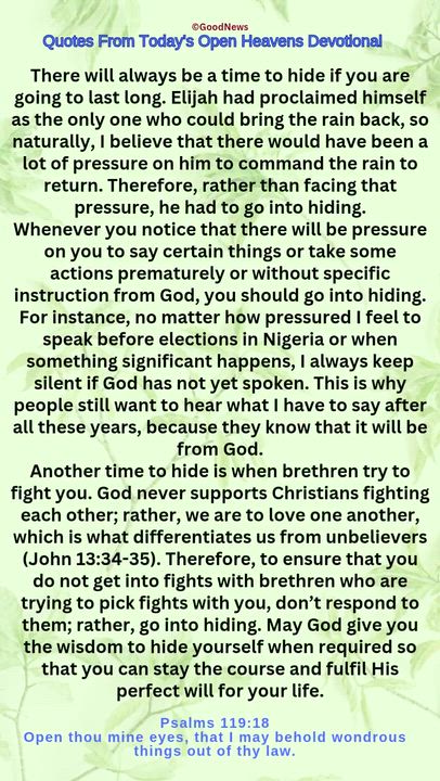 #QuoteFromTodaysOpenHeaven
Read through and follow the steps and action points. Be inspired, love Go...