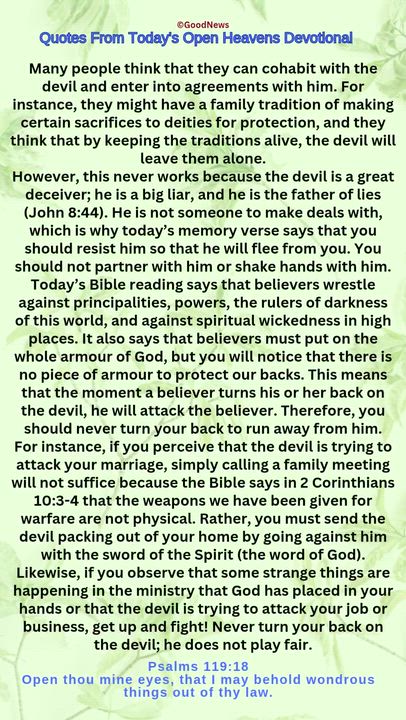 #QuoteFromTodaysOpenHeaven
Read through and follow the steps and action points. Be inspired, love Go...