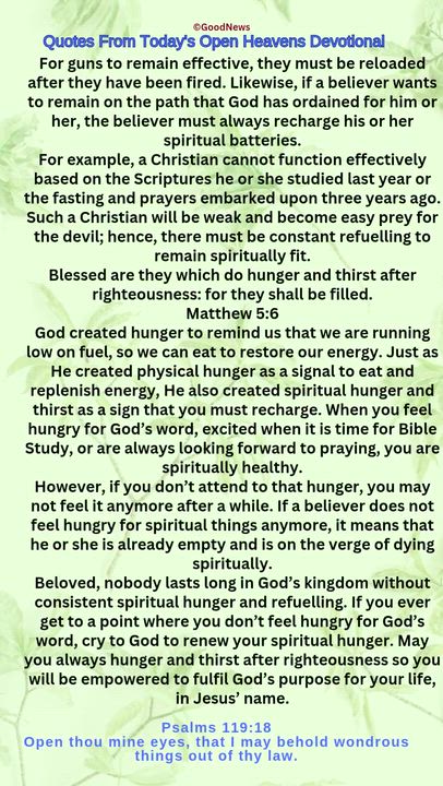 #QuoteFromTodaysOpenHeaven
Read through and follow the steps and action points. Be inspired, love Go...