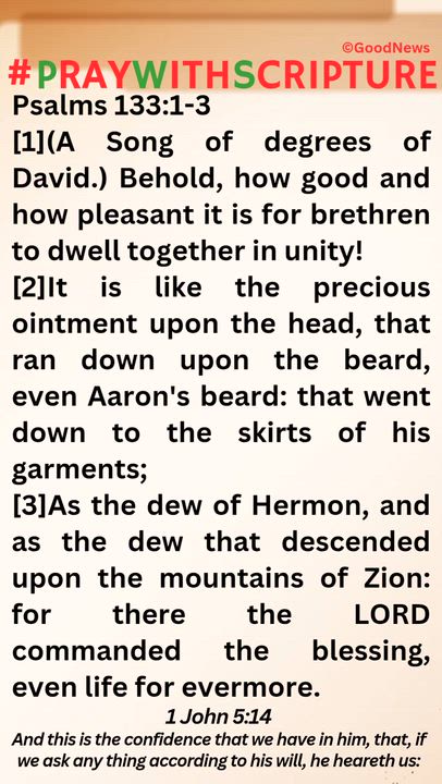 #PrayWithScriptureTodaysBibleReading
Psalms 133:1-3
[1](A Song of degrees of David.) Behold, how goo...