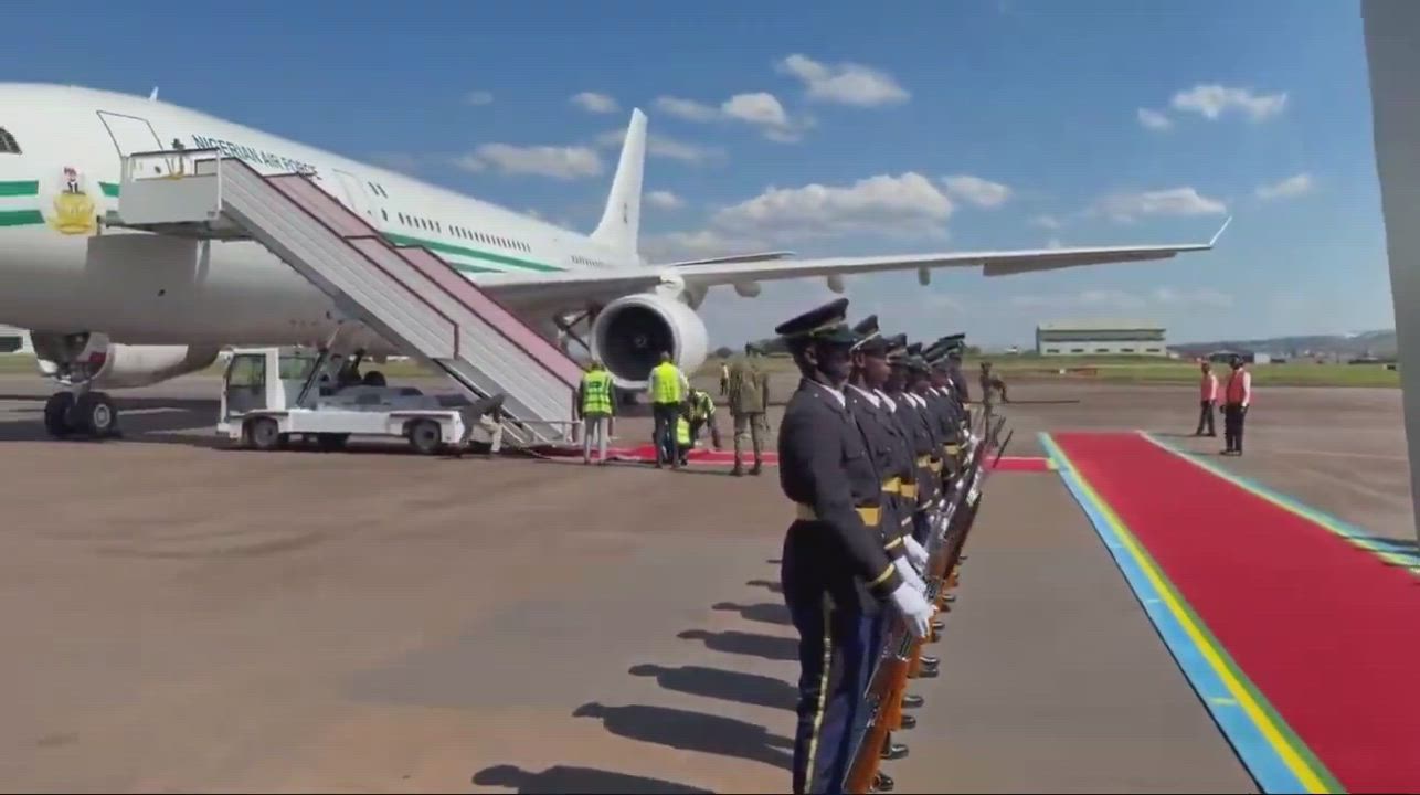 President Bola Tinubu lands in Kigali, Rwanda 🇷🇼