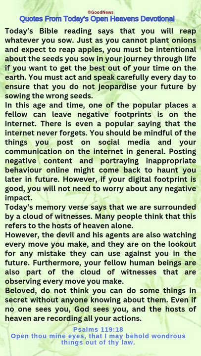 #QuoteFromTodaysOpenHeaven
Read through and follow the steps and action points. Be inspired, love Go...