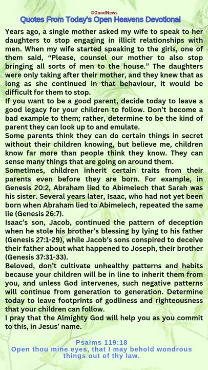 #QuoteFromTodaysOpenHeaven
Read through and follow the steps and action points. Be inspired, love Go...