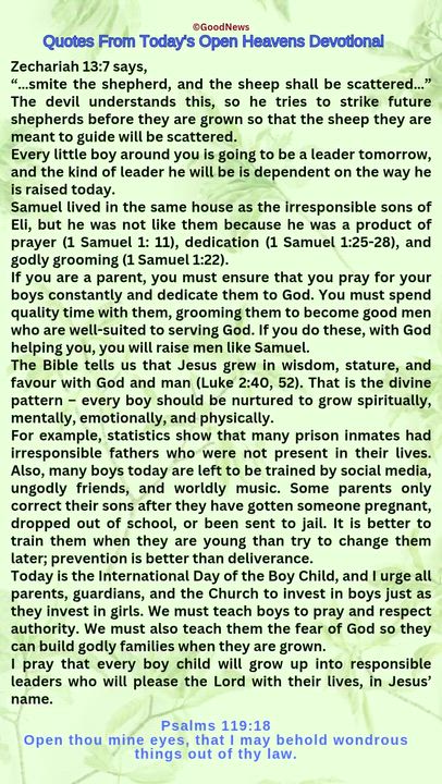 #QuoteFromTodaysOpenHeaven
Read through and follow the steps and action points. Be inspired, love Go...