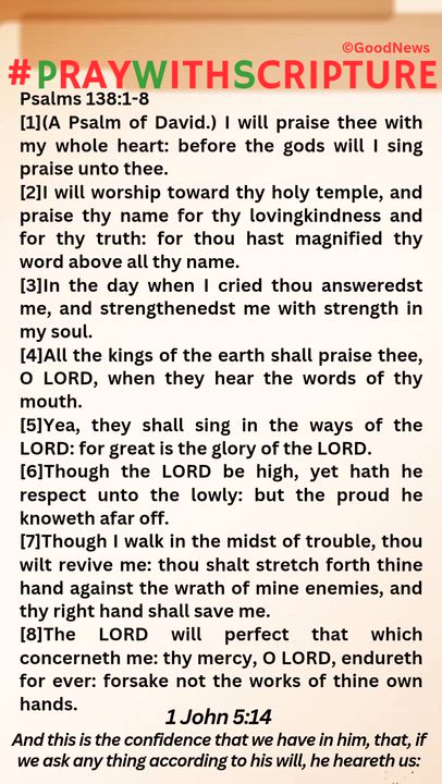 #PrayWithScriptureTodaysBibleReading
Psalms 138:1-8
[1](A Psalm of David.) I will praise thee with m...