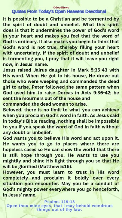 #QuoteFromTodaysOpenHeaven
Read through and follow the steps and action points. Be inspired, love Go...