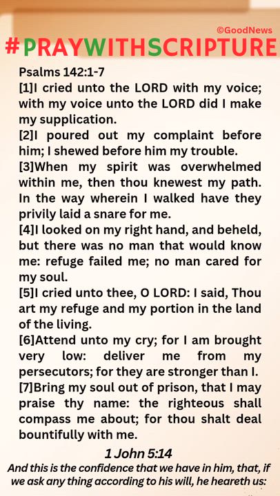 #PrayWithScriptureTodaysBibleReading 
Psalms 142:1-7
[1]I cried unto the LORD with my voice; with my...