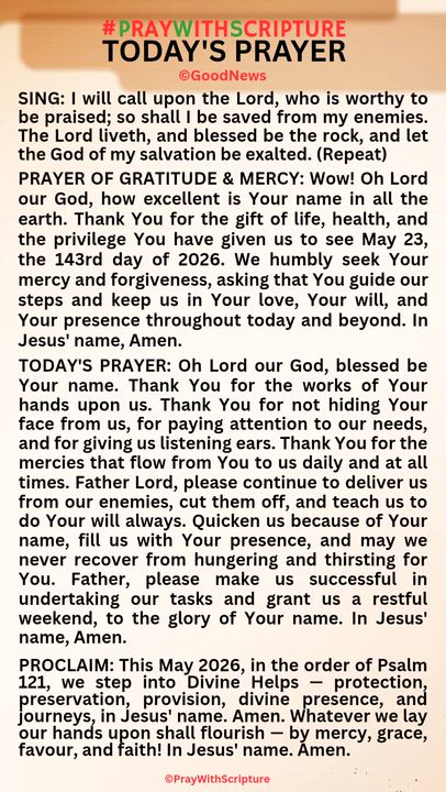 #PrayWithScriptureTodaysPrayer 
TODAY'S PRAYER: Oh Lord our God, blessed be Your name. Thank You for...