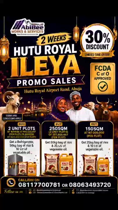 2 WEEKS HUTU ROYAL ILEYA PROMO SALE‼️‼️‼️

Location: Airport road, Abuja.

Hello Smart Investors, Yo...