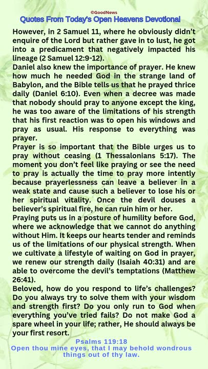#QuoteFromTodaysOpenHeaven
Read through and follow the steps and action points. Be inspired, love Go...
