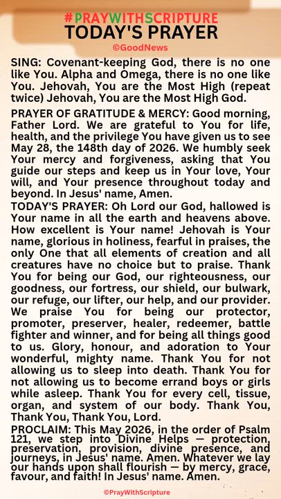 #PrayWithScriptureTodaysPrayer 
TODAY'S PRAYER: Oh Lord our God, hallowed is Your name in all the ea...