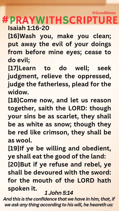 #PrayWithScriptureTodaysBibleReading 
Isaiah 1:16-20
[16]Wash you, make you clean; put away the evil...