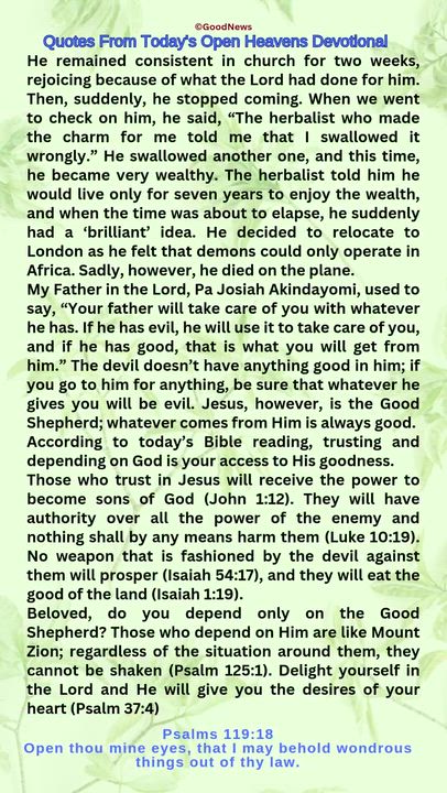 #QuoteFromTodaysOpenHeaven
Read through and follow the steps and action points. Be inspired, love Go...