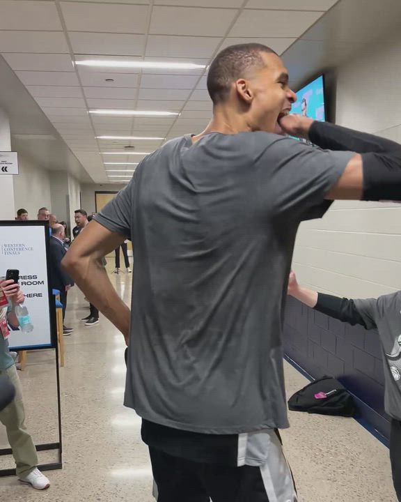 Superstar Victor Wembanyama hit an "Attack on Titan" celly after his team San Antonio Spurs advanced...