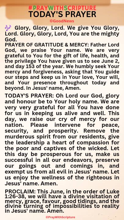 #PrayWithScriptureTodaysPrayer 
TODAY'S PRAYER: Oh Lord our God, glory and honour be to Your holy na...