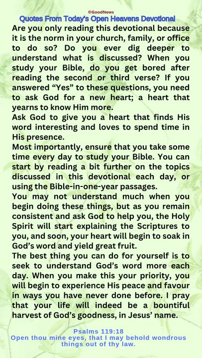 #QuoteFromTodaysOpenHeaven
Read through and follow the steps and action points. Be inspired, love Go...