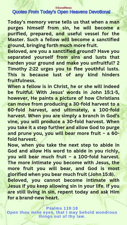 #QuoteFromTodaysOpenHeaven
Read through and follow the steps and action points. Be inspired, love Go...