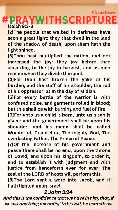 #PrayWithScriptureTodaysBibleReading 
Isaiah 9:2-8
[2]The people that walked in darkness have seen a...