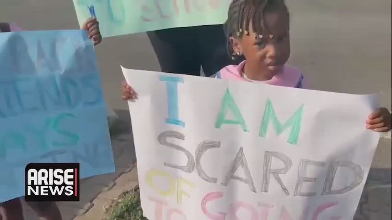 Mother and children stage a protest in Maitama, Abuja, calling for the rescue of the abducted Oyo sc...