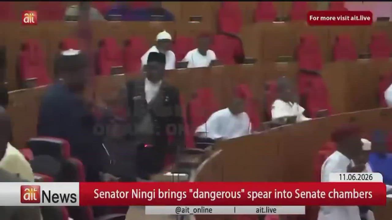 Senator Ningi brings "dangerous" spear into Senate chambers today