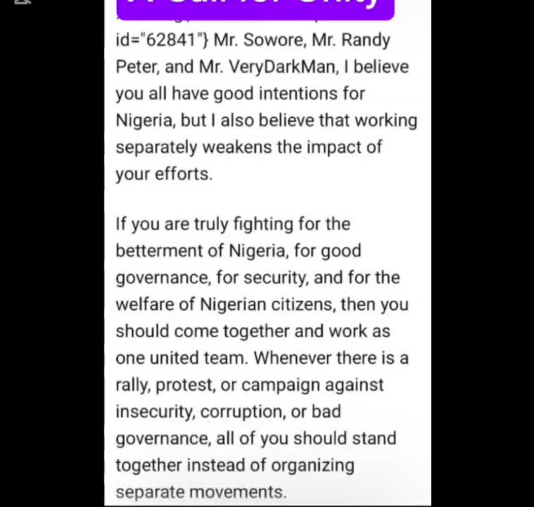 MESSAGE TO SOWORE, RANDY PETER AND VERY DARKMAN:UNITE FOR A BETTER NIGERIA