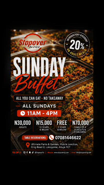 *SAVE THE DATE !* 

*SUNDAY BUFFET @STOPOVER*

Indulge in a *"Grand Sunday Buffet"*

All-You-Can-Eat...