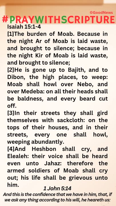 #PrayWithScriptureTodaysBibleReading 
Isaiah 15:1-4
[1]The burden of Moab. Because in the night Ar o...