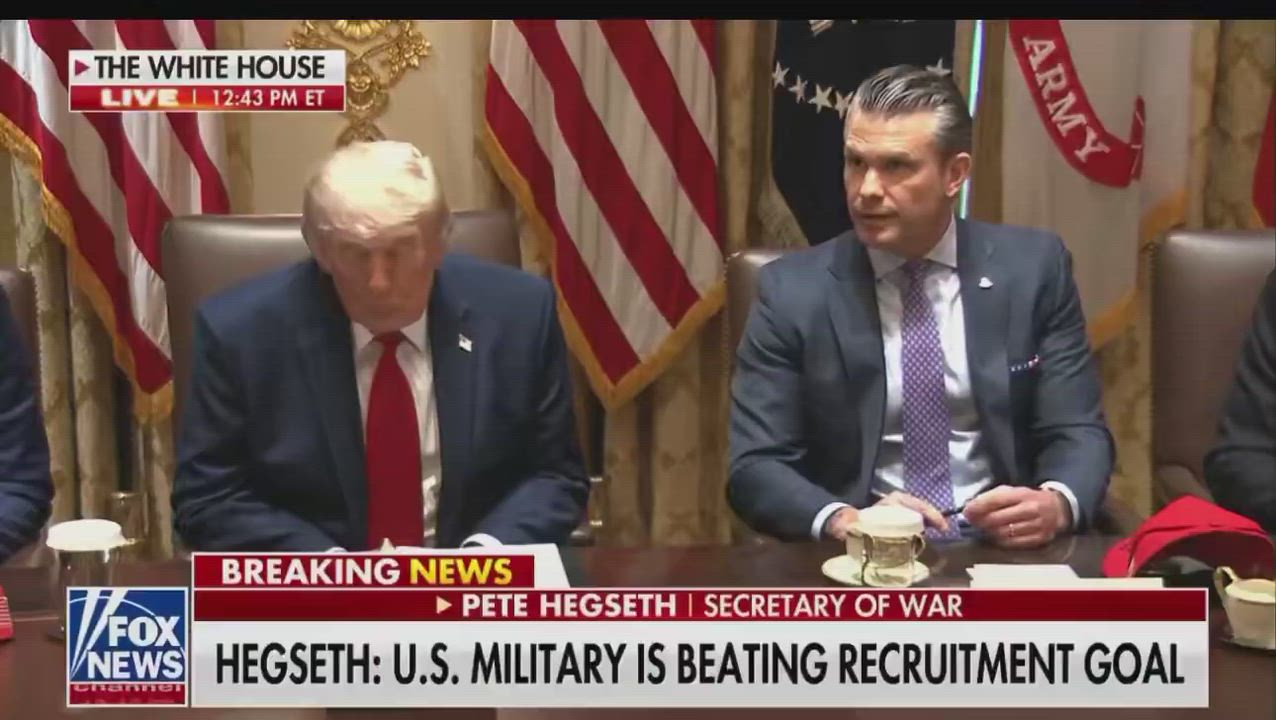 Donald Trump and secretary of war at the White House talks about how the US is helping to fight terr...