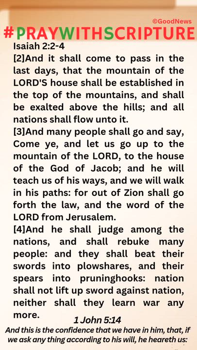 #PrayWithScriptureTodaysBibleReading 
Isaiah 2:2-4
[2]And it shall come to pass in the last days, th...