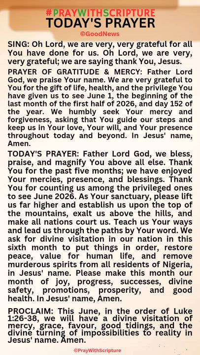 #PrayWithScriptureTodaysPrayer 
TODAY'S PRAYER: Father Lord God, we bless, praise, and magnify You a...