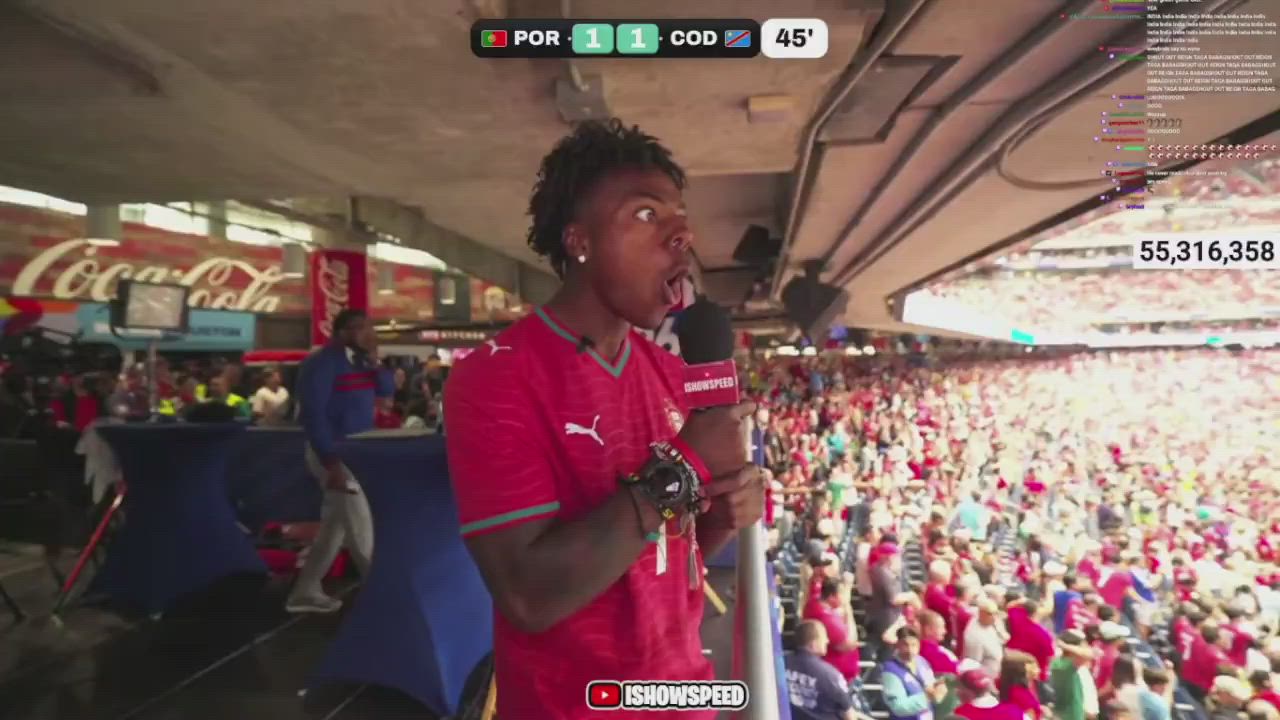 IShowSpeed is left speechless as DR Congo score a shocking equaliser against Portugal at the FIFA Wo...