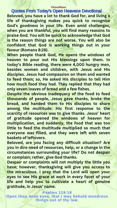 #QuoteFromTodaysOpenHeaven
Read through and follow the steps and action points. Be inspired, love Go...
