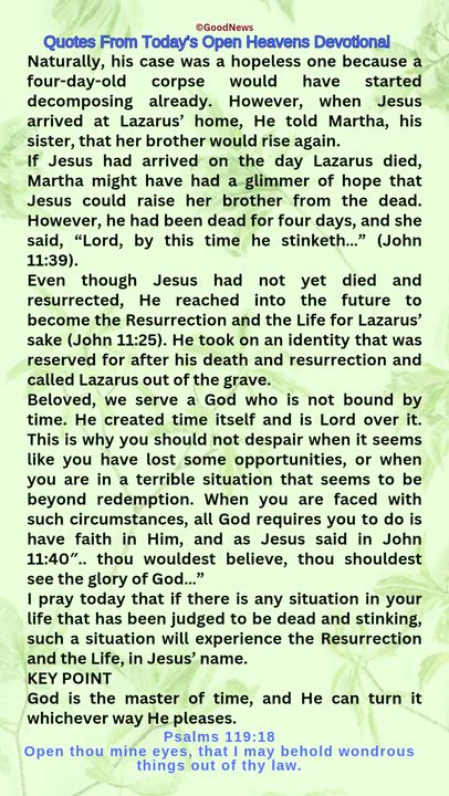 #QuoteFromTodaysOpenHeaven
Read through and follow the steps and action points. Be inspired, love Go...