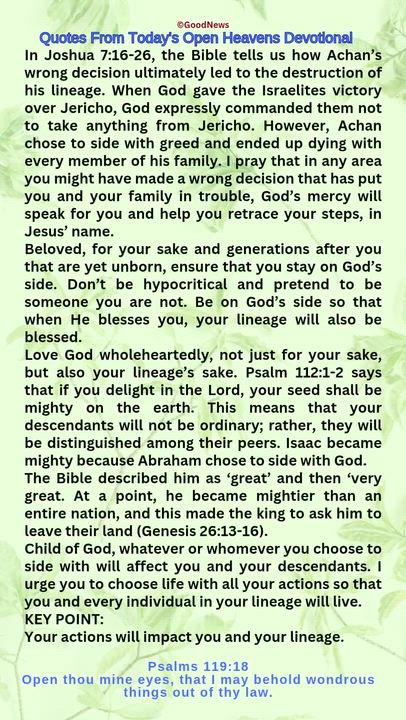 #QuoteFromTodaysOpenHeaven
Read through and follow the steps and action points. Be inspired, love Go...