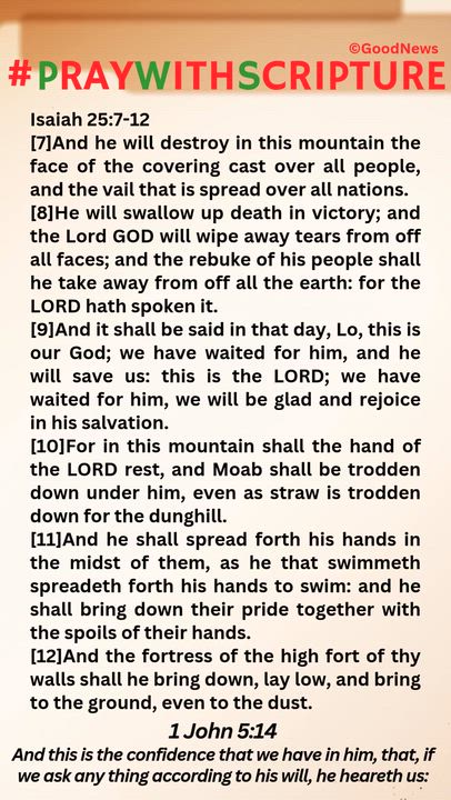 #PrayWithScriptureTodaysBibleReading 
Isaiah 25:7-12
[7]And he will destroy in this mountain the fac...