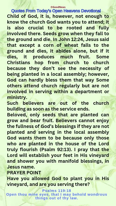 #QuoteFromTodaysOpenHeaven
Read through and follow the steps and action points. Be inspired, love Go...