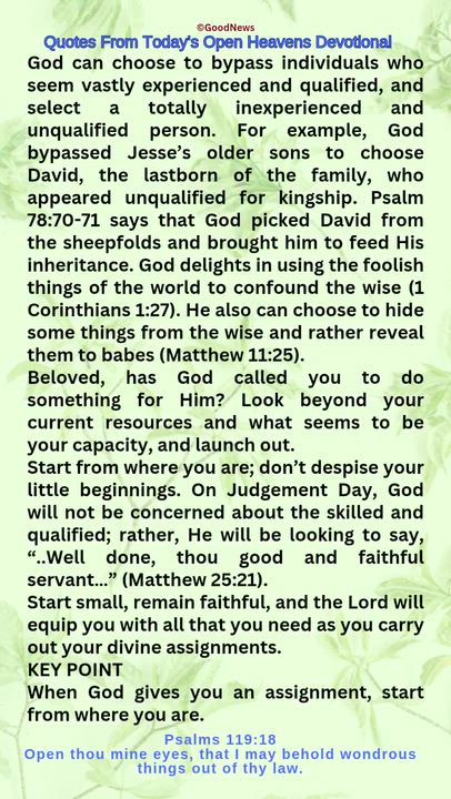 #QuoteFromTodaysOpenHeaven
Read through and follow the steps and action points. Be inspired, love Go...
