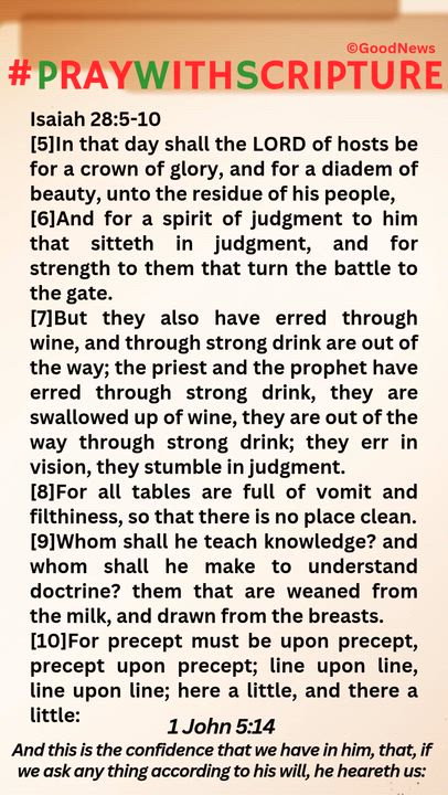 #PrayWithScriptureTodaysBibleReading
Isaiah 28:5-10
[5]In that day shall the LORD of hosts be for a...