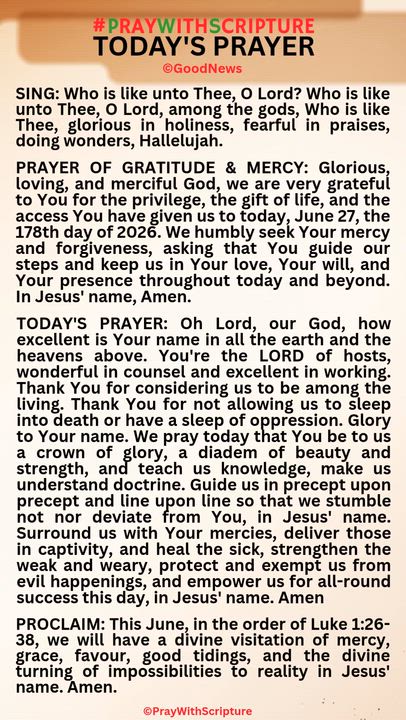 #PrayWithScriptureTodaysPrayer 
TODAY'S PRAYER: Oh Lord, our God, how excellent is Your name in all...