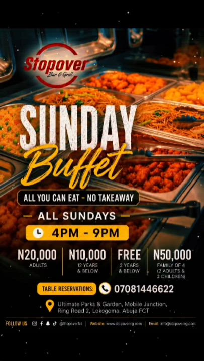 *SUNDAY BUFFET @STOPOVER TODAY!!!*

Indulge in a *"Grand Sunday Buffet"* Featuring a mix of Local &...