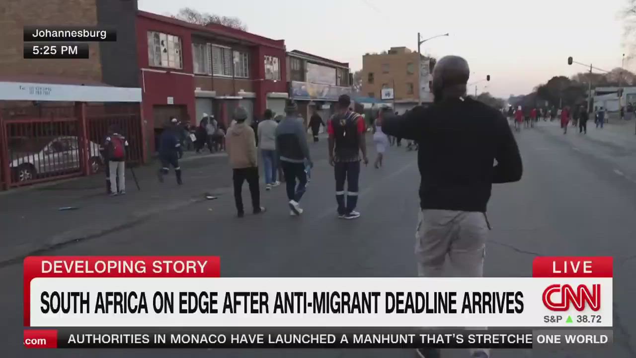 South Africans have started looting people’s homes and shops and police fire rubber bullets to dispe...