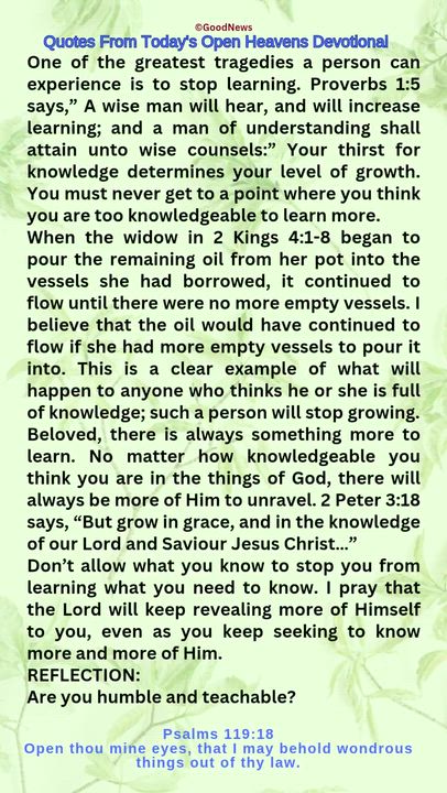 #QuoteFromTodaysOpenHeaven
Read through and follow the steps and action points. Be inspired, love Go...