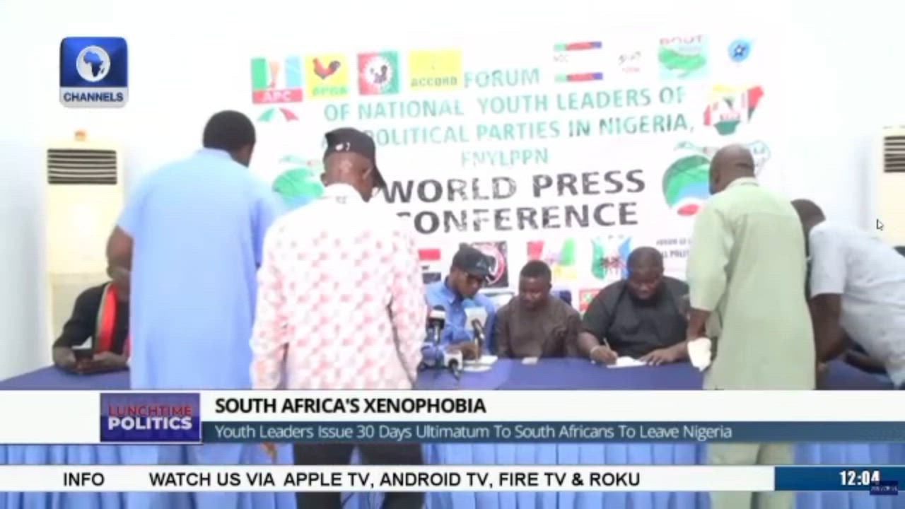 The Forum of National Youth Leaders of all Political Parties in Nigeria have given South Africans li...
