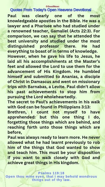 #QuoteFromTodaysOpenHeaven
Read through and follow the steps and action points. Be inspired, love Go...