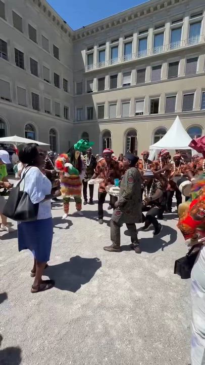 Dr. Ngozi Okonjo-Iweala  at the World Trade Organization Open Day with Igbo masquerades and traditio...