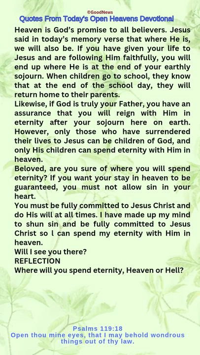 #QuoteFromTodaysOpenHeaven
Read through and follow the steps and action points. Be inspired, love Go...