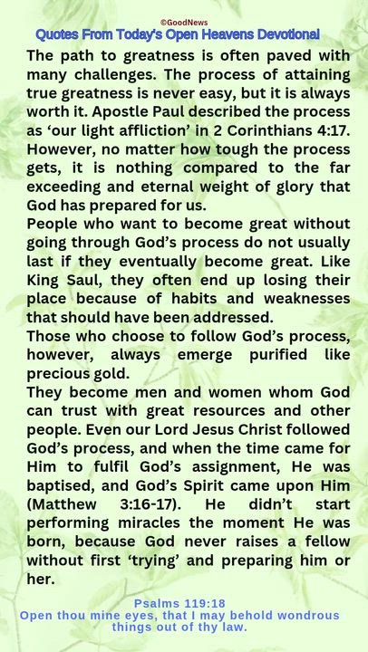 #QuoteFromTodaysOpenHeaven
Read through and follow the steps and action points. Be inspired, love Go...