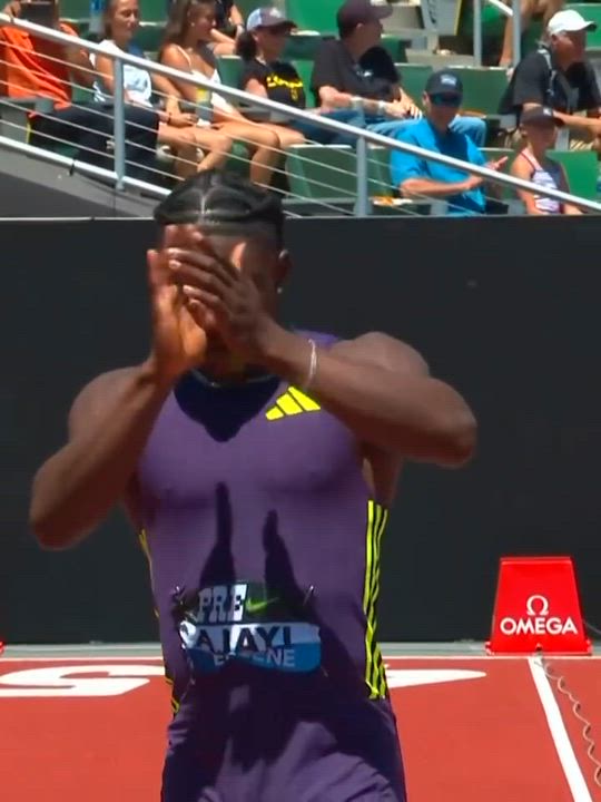 Nigerian sprinter Kanyinsola Ajayi won the men’s 100m at the 2026 Prefontaine Classic in Eugene, Ore...
